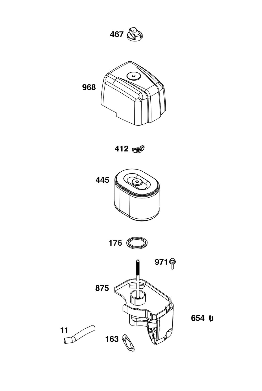 Air Cleaner Group Diagram and Parts List for 13R232-0039-H5 100000 - 19Z999 Briggs and Stratton Engine